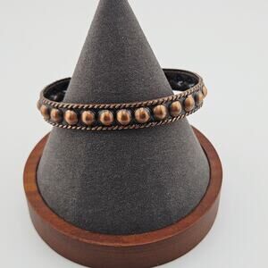Bronze Tone Cuff Bracelet Ball Bead Rope Edge Southwestern Cowgirl Stackable